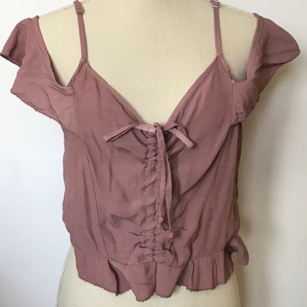 don't ask why Cinch Front Ruffle Crop Top